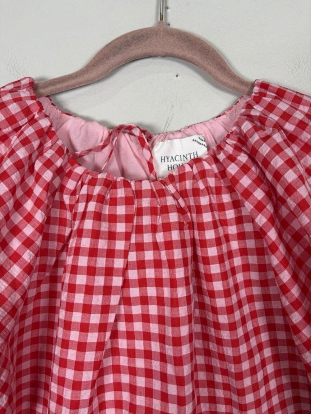 Hyacinth House Hadly Blouse Size XS Gingham Red White Puff Sleeve Seersucker NWT - Picture 3 of 8
